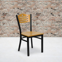 Flash Furniture Hercules Series Black Slat Back Metal Restaurant Chair with Natural Wood Back and Seat XU-DG-6G7B-SLAT-NATW-GG